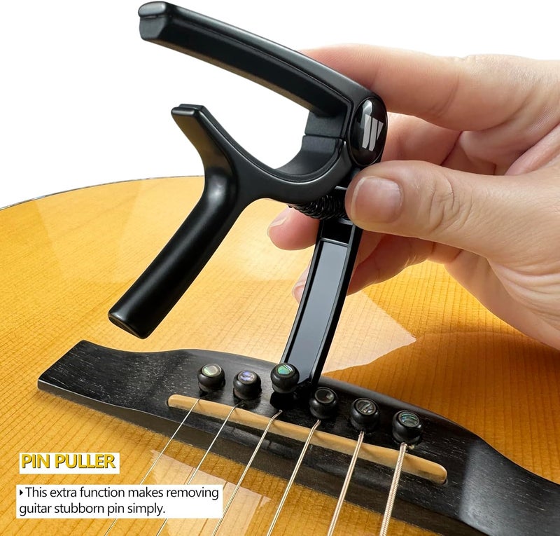 Wingo Guitar Capo for Acoustic and Electric Guitars, Ukulele, Mandolin, Banjo - Black with 10 Non-slip Picks. - Image 3